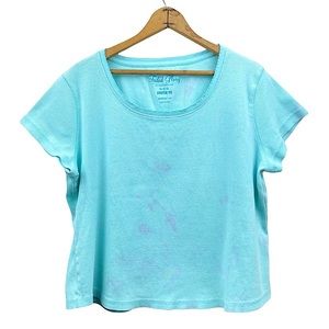 Vintage Boxy Fit Cropped Ribbed Stretch Tee Moonlit Sea Light Tie Dye Effect XL